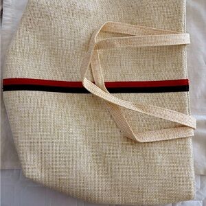 Stylish Cream Tote Bag with Red and Black Stripe